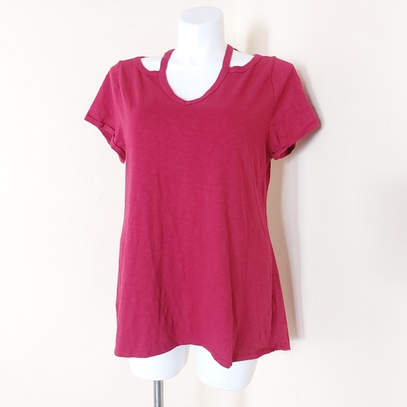 Soft Surroundings Plus Size 1X Shoulder Cut-Out Cotton Short Sleeve T-shirt Top - Picture 2 of 8